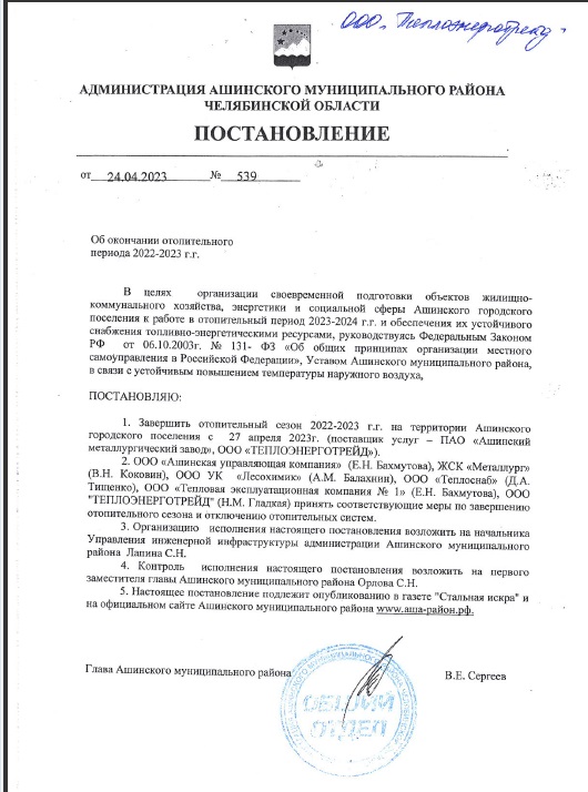 Окончание отопительного сезона 2022-2023